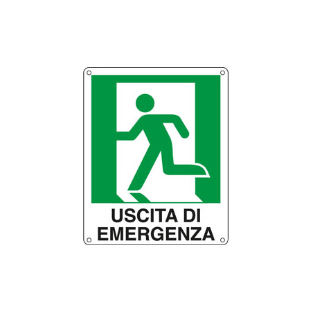 Cartello alluminio 25x31cm 'uscita di emergenza a sx' [e20105x]