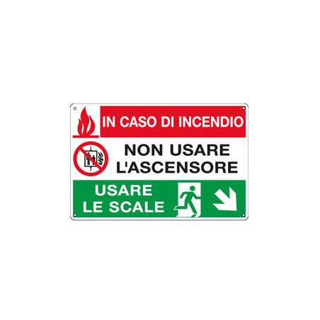 Cartello alluminio 30x20cm 'in caso di incendio non usare l'ascensore...'