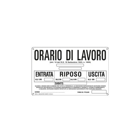 Cartello alluminio 30x20cm 'orario di lavoro'' [3301]