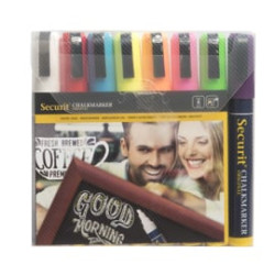 Blister 8 marcatore a gesso liquido punta media col. assortiti securit