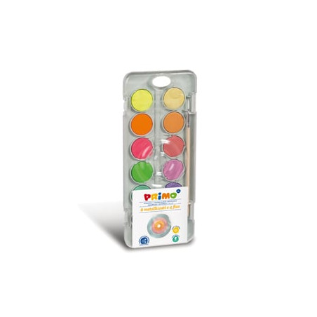 Astuccio 12 pastiglie acquerelli fluo e metal primo [115a12fm]