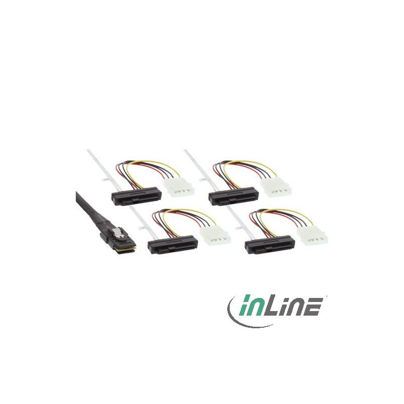 Cavo inline mini sas, sff-8087 a 4x sff-8482 + alimentazione,