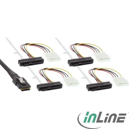 Cavo inline mini sas, sff-8087 a 4x sff-8482 + alimentazione,