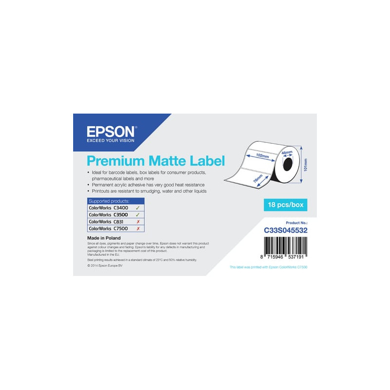 Etichetta epson prem. matte 102x76mm [c33s045532]