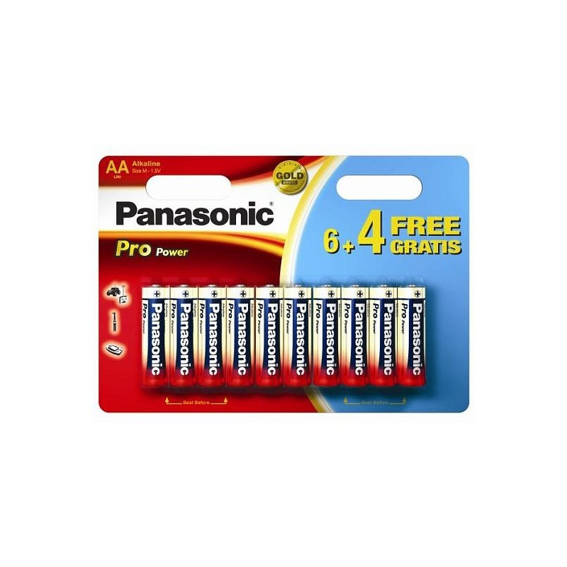Pila panasonic 10 pz. stilo aa alcaline lr6 pro power