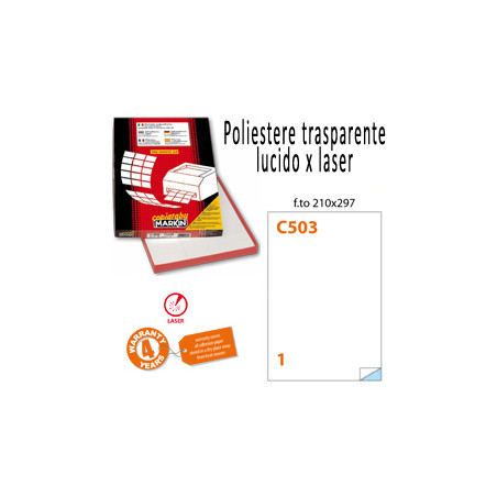 Poliestere adesivo c/503 trasparente lucido 50fg a4 210x297mm (1et/fg)