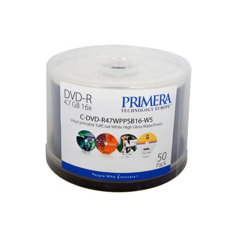 Confezione dvd-r primera stampabili inkjet gloss 50 pezzi [c-dmr47wppws-50sb]