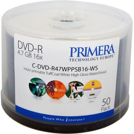 Confezione dvd-r primera stampabili inkjet gloss 50 pezzi [c-dmr47wppws-50sb]