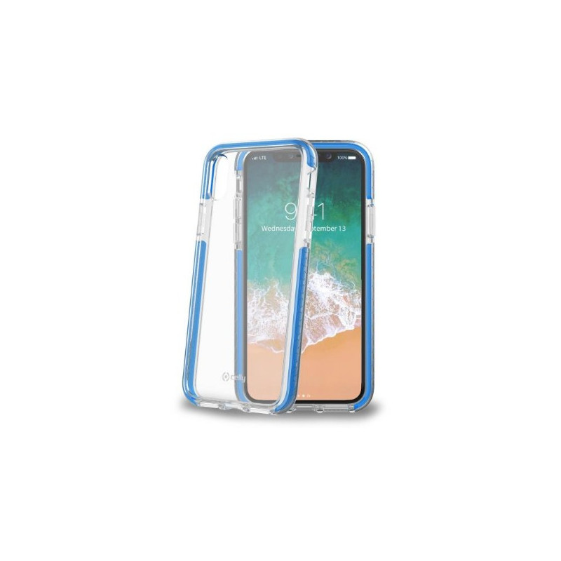 Custodia celly per iphone x trasparente, blu [hexagon900lb]