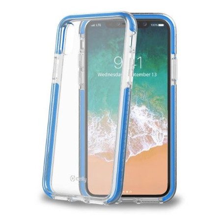 Custodia celly per iphone x trasparente, blu [hexagon900lb]