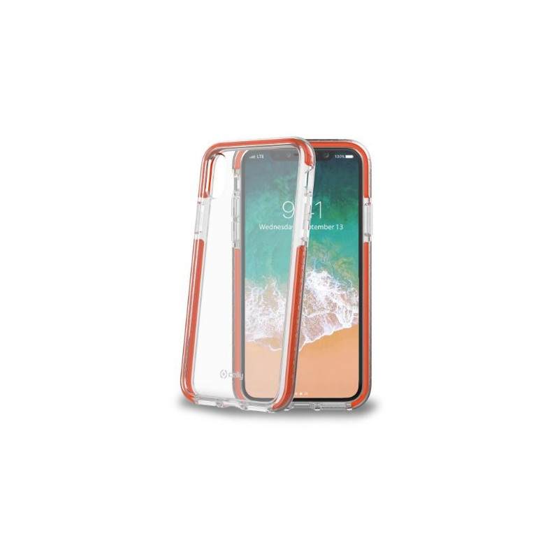 Custodia celly per iphone x trasparente, arancione [hexagon900or]