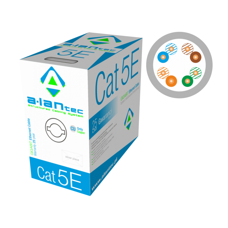 Cavo di rete in matassa alantec utp cat.5e pvc 305m grigio [kiu5pvc305]