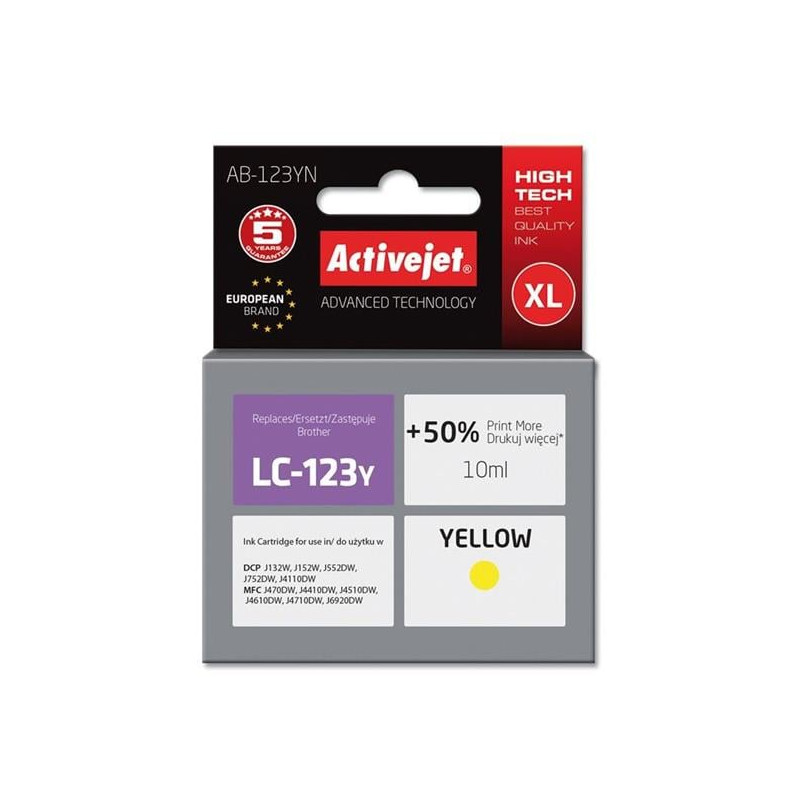 Cartuccia activejet ab-123yn per brother lc123y/121y supremo