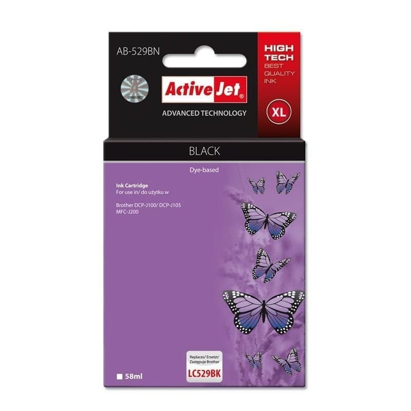 Cartuccia d'inchiostro activejet ab-529bn per brother lc529bk/ab-529bn