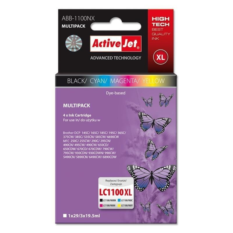 Cartuccia activejet abb-1100nx per brother 29ml 3x19.5ml nero/ciano/agenta/giallo