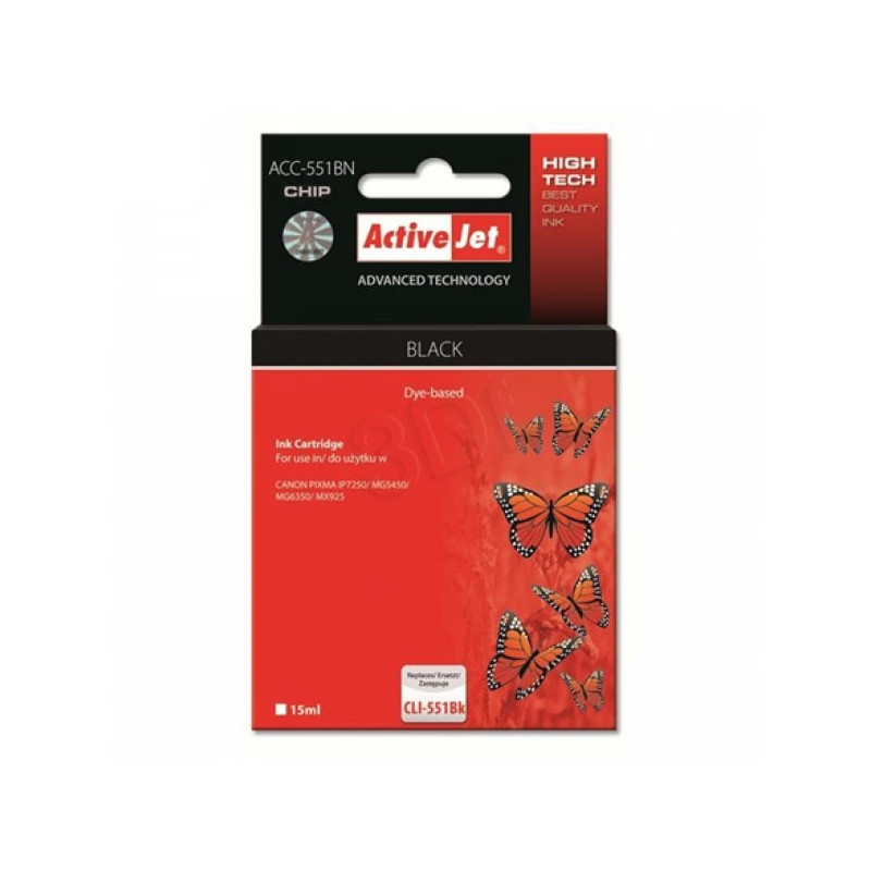 Cartuccia activejet per canon cli-551bk 15ml nero [acc-551bn]