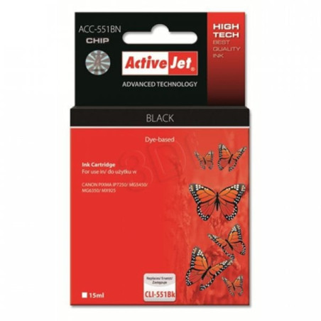 Cartuccia activejet per canon cli-551bk 15ml nero [acc-551bn]