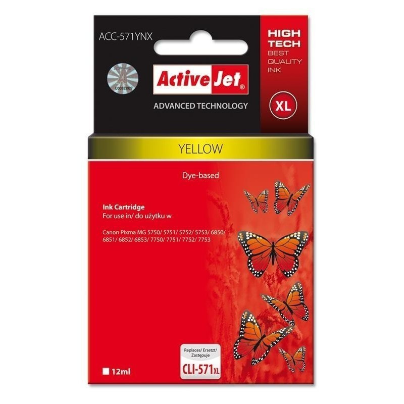 Cartuccia d'inchiostro activejet acc-571ynx per canon cli-571y