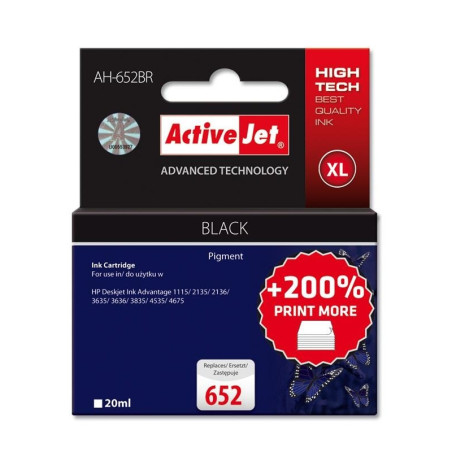Cartuccia activejet per hp 652 f6v25ae 20ml nero [ah-652br]