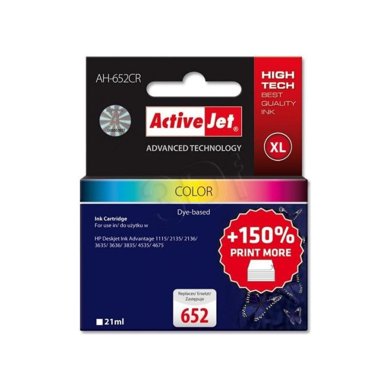 Cartuccia activejet per hp 21ml 400pagine multicolor [ah-652cr]
