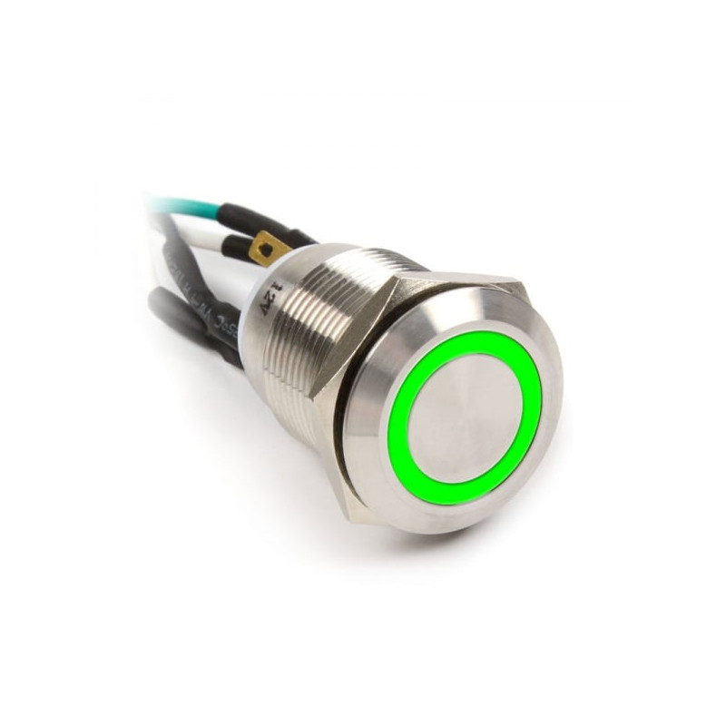 Pulsante impactics 19mm, ip67, verde led - silver