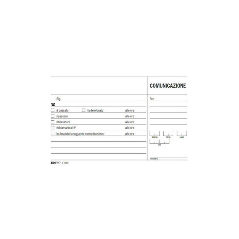 Blocco comunicazioni telefoniche edipro 50/50 fogli autoricopianti