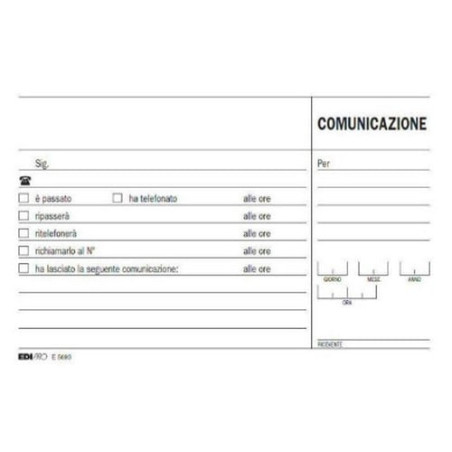 Blocco comunicazioni telefoniche edipro 50/50 fogli autoricopianti