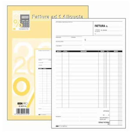 Blocco fatture 1 aliquota iva edipro 50/50 fogli autoricalcanti 23x15