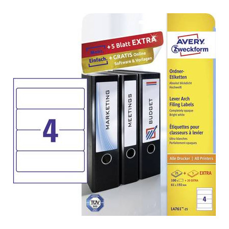 Avery-zweckform l4761-25 61 x 192 mm carta bianco 120 pz.