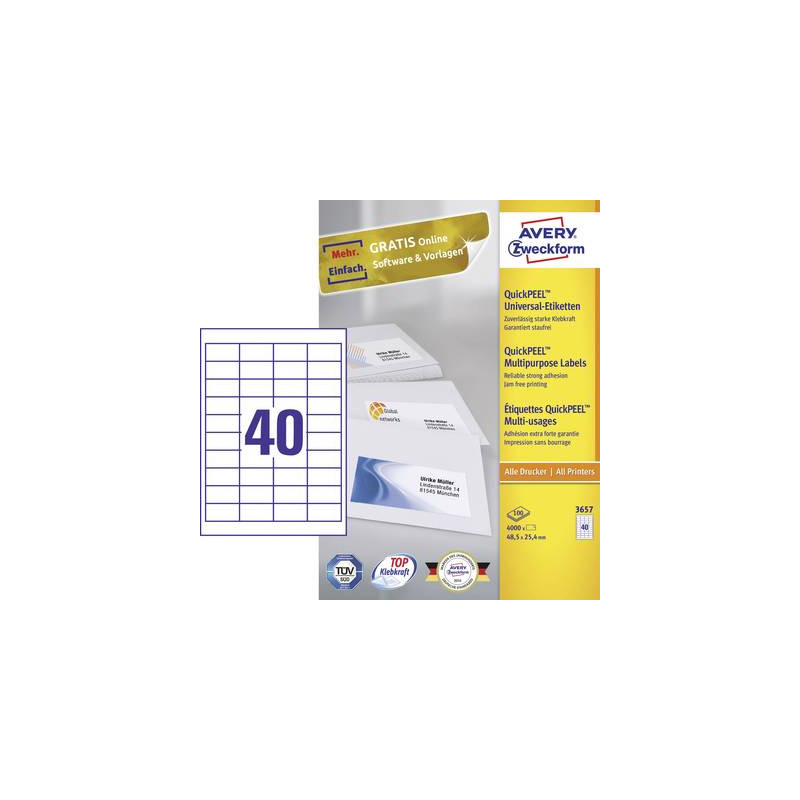 Avery-zweckform 3657 etichette 48.5 x 25.4 mm carta bianco 4000