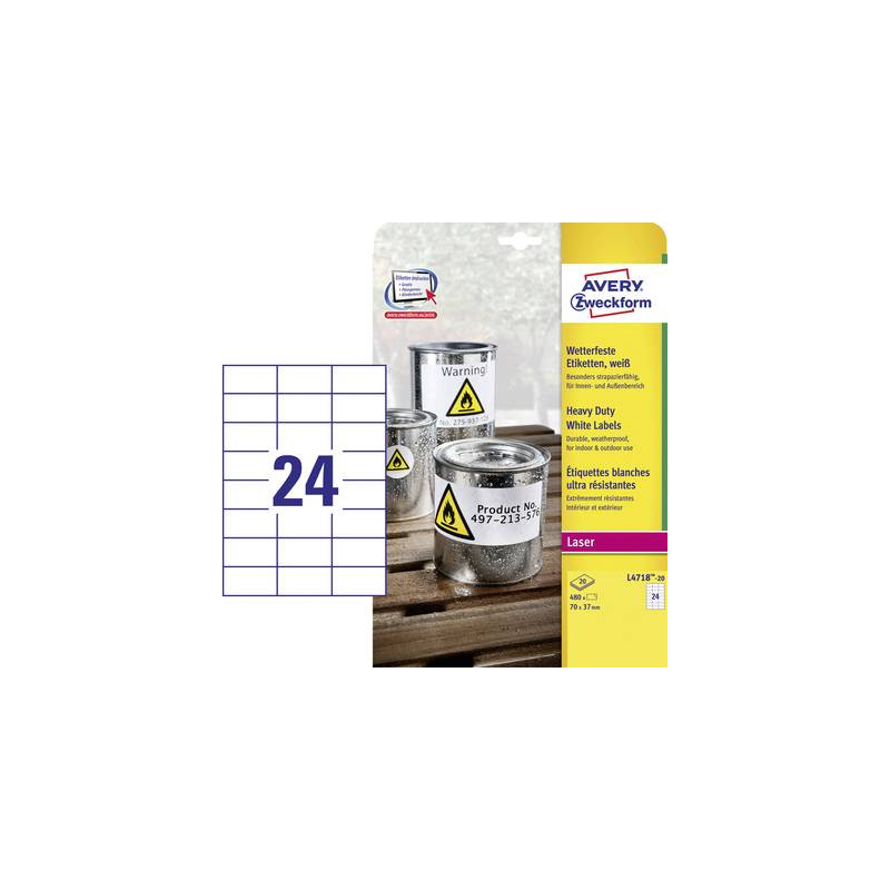 Avery-zweckform l4718-20 etichette 70 x 37 mm pellicola in