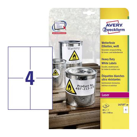 Avery-zweckform l4719-20 etichette 105 x 148 mm pellicola