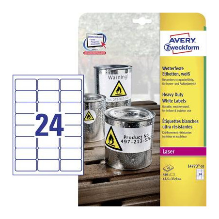 Avery-zweckform l4773-20 etichette 63.5 x 33.9 mm pellicola