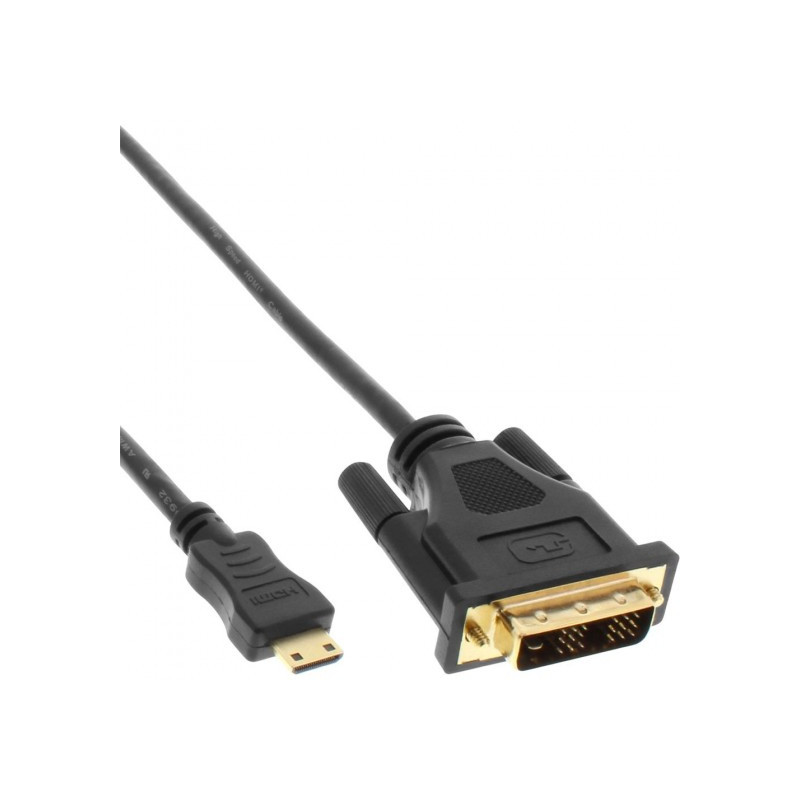 Cavo inline hdmi mini c a dvi 18+1 m/m, 0,5m, contatti dorati, nero