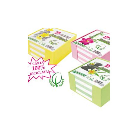 Dispenser cwr colorato con foglietti di carta riciclata 10x10x5cm