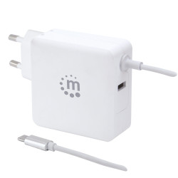 Alimentatore da rete manhattan 60w usb con cavo usb-c bianco