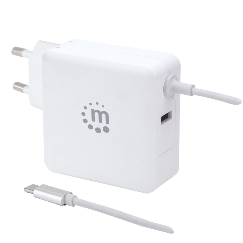 Alimentatore da rete manhattan 60w usb con cavo usb-c bianco