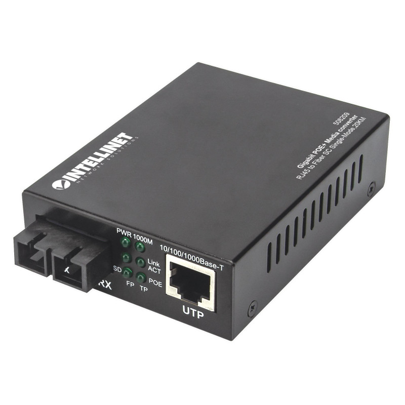 Media converter intellinet gigabit poe+ sc monomodale