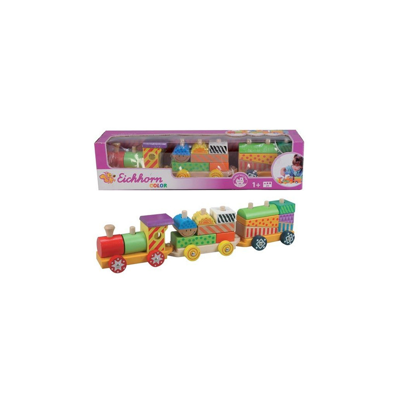 Eichhorn 100002223 set treno in legno 20 pezzi, incl. 17 mattoncini,