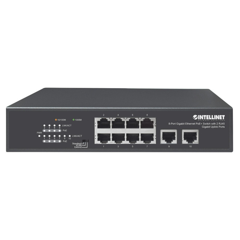 Switch intellinet ethernet gigabit 8p poe+ 2p rj45 gigabit