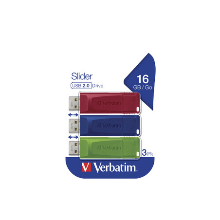 Pen drive 16gb verbatim slider usb 2.0 (pacchetto da 3) [49326]