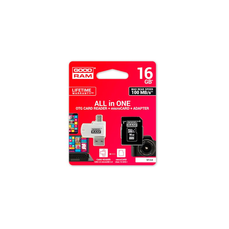 16gb scheda micro sd goodram con adattatore e lettore schede [m1a4-0160r12]