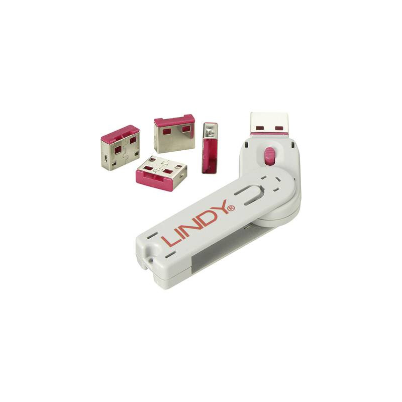 Blocca porte usb rosso lindy usb-lock + key [40450]