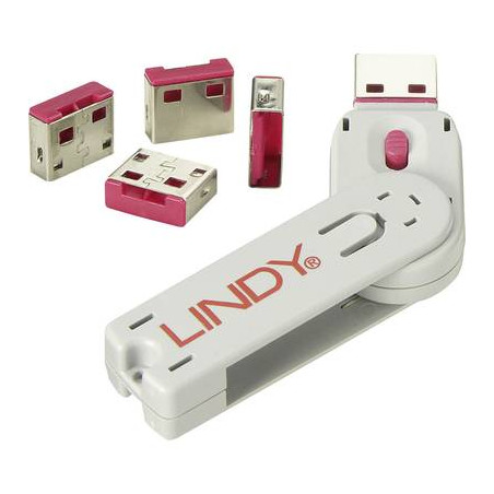 Blocca porte usb rosso lindy usb-lock + key [40450]