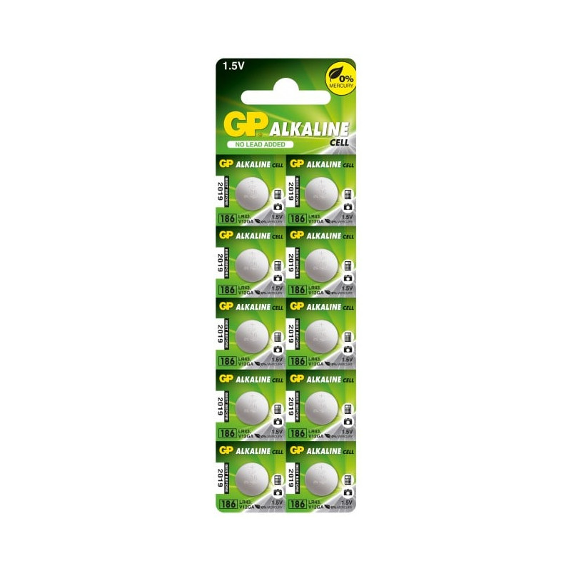 Confezione 10 batterie gp alcaline specialistiche a bottone lr43