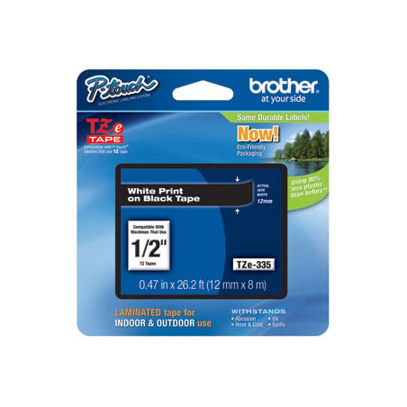 Nastro brother tze-335 12mmx8mt bianco/nero [tze-335]