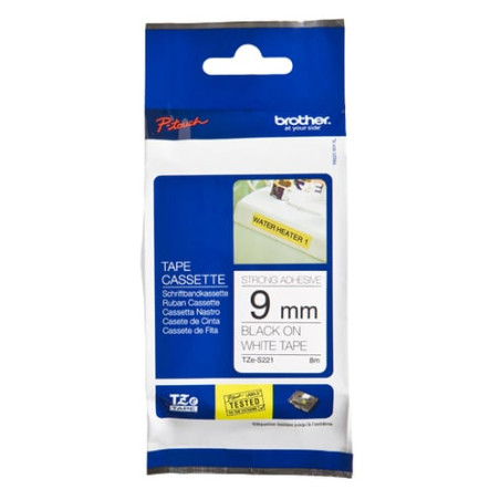 Nastro brother tze-s221 9mmx8mt nero/bianco adesivo resistente