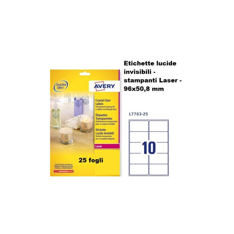 Etichette lucide avery invisibili 96x50.8mm 25fogli [l7783-25]