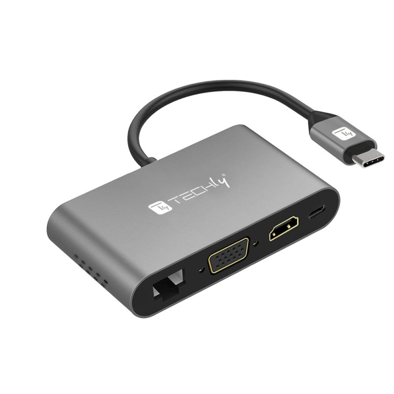 Adattatore techly usb-c multiporta 8in1