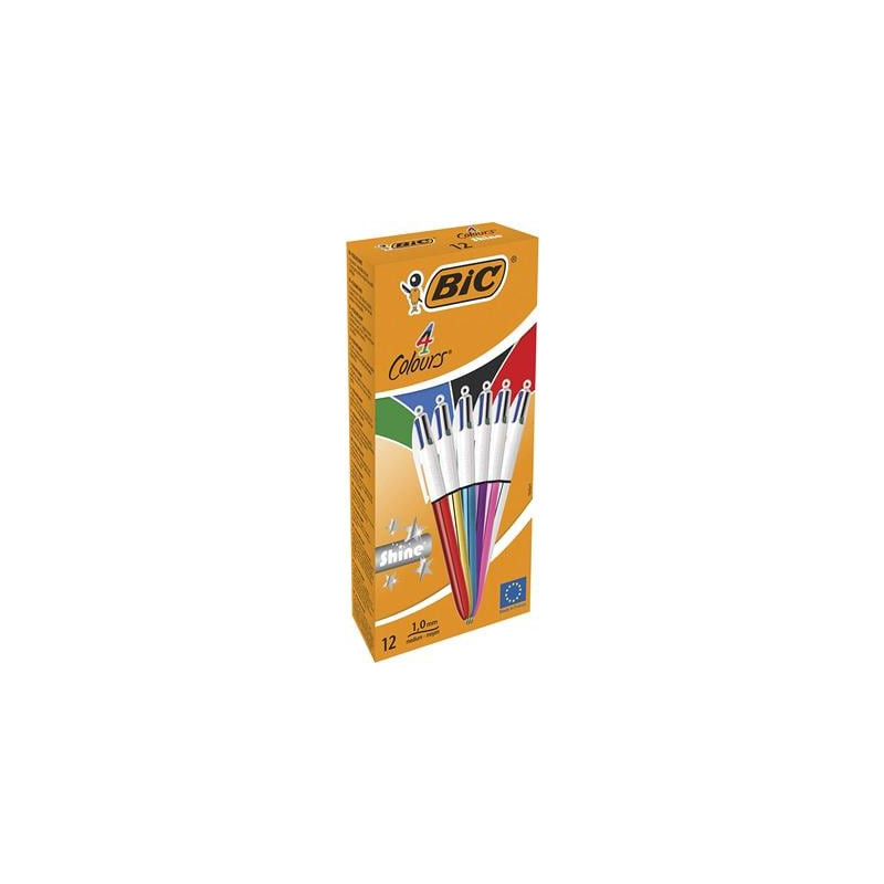 Penna a sfera a scatto bic 4 colours shine m 1mm assortiti cf.12